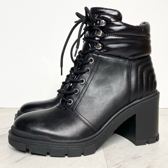 New! Marc Fisher Velima Black Leather Lace Up Lugsole Bootie 8.5 M - Picture 1 of 15